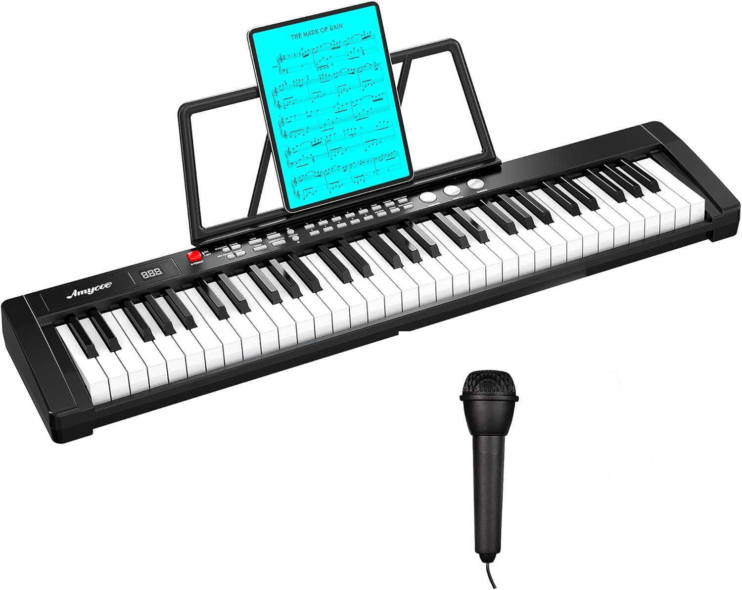 Amyove 61-Key Beginners Electric Keyboard Piano, Portable Multifunction Piano Keyboard with Microphone, Power Supply & Sheet Music Stand Pack of 2