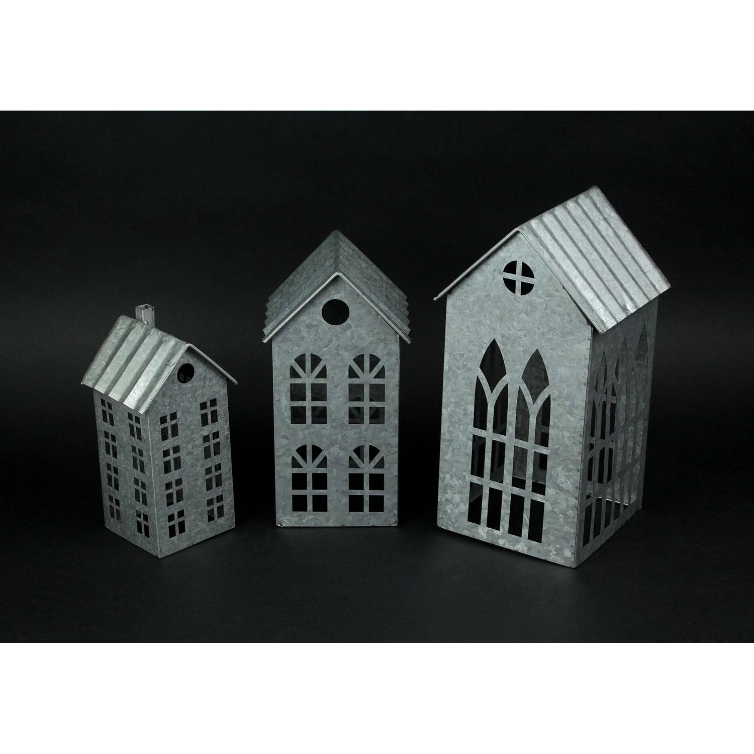 Country Farmhouse Metal House Shaped Candle Holders Set of 3