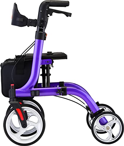 NOVA Medical Products Express Rollator Walker, Large 10” & 8” Wheels, Compact Foldable & Free Standing, Easy to Fold, Lift & Carry, Comes with Cane Holder, Red
