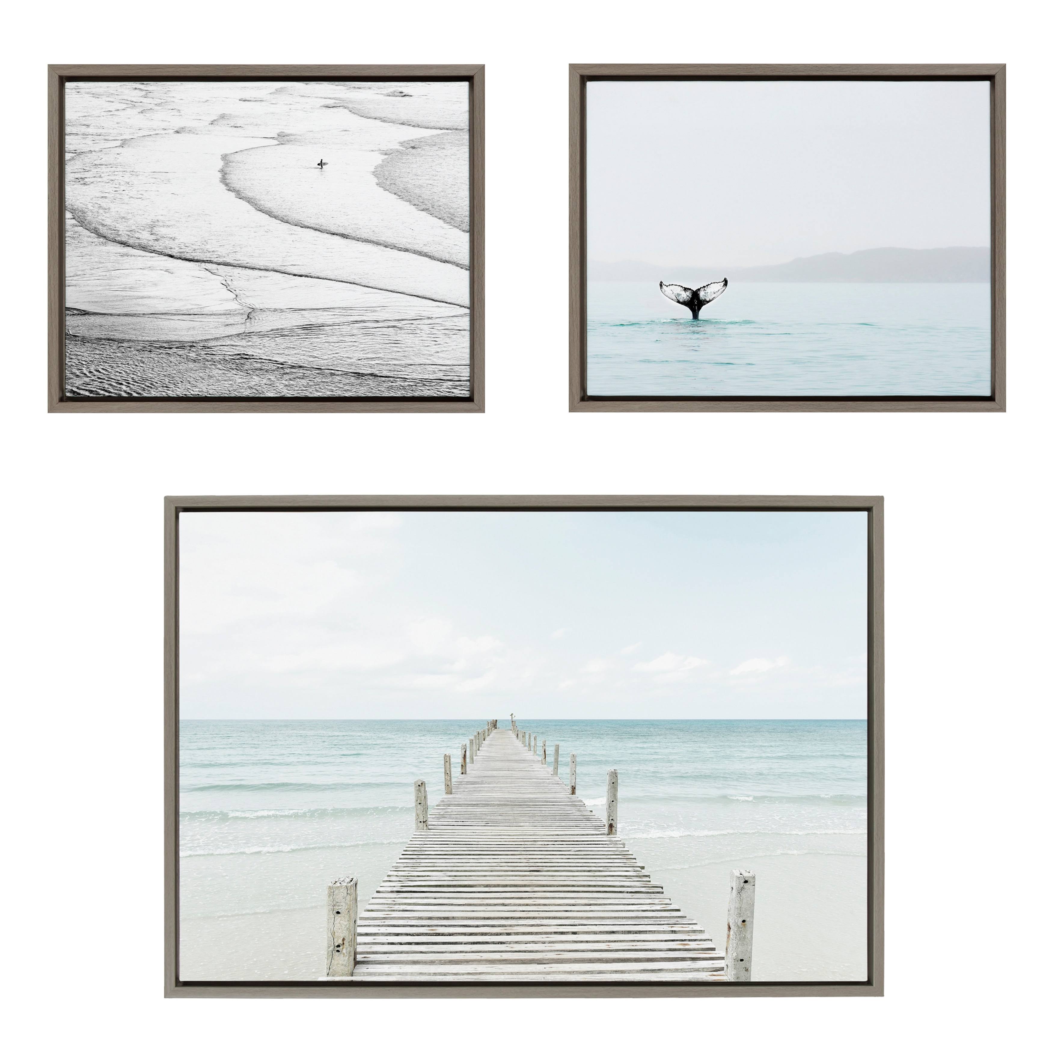 Kate and Laurel Sylvie Ocean Beach Framed Canvas Set - Gray (3 Piece)