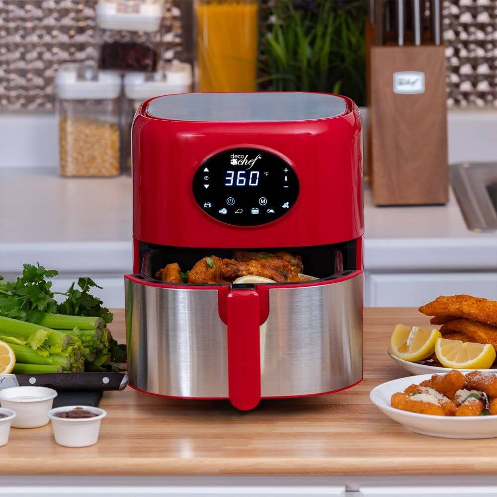 Deco Chef 3.7qt Digital Air Fryer with 6 Cooking Presets, Dishwasher Safe Basket, Red AF01RED