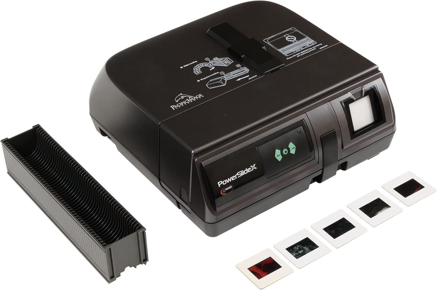 Pacific Image PowerSlide X 135 Slide Scanner. Auto Batch Scan Mounted Slides. Maximum 50 Slides/Batch Scan. 10000 dpi/48-bit Output. 4.2 Dynamic Dange. Mac/Pc.
