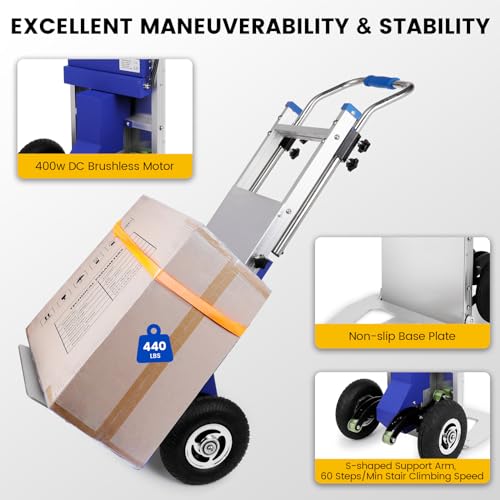 Hand Trucks - 880lbs Capacity Electric Hand Trucks 1200W Heavy Duty Stair Climber Trolley with 4M Safety Rope for Moving Furniture Logistics Warehouse