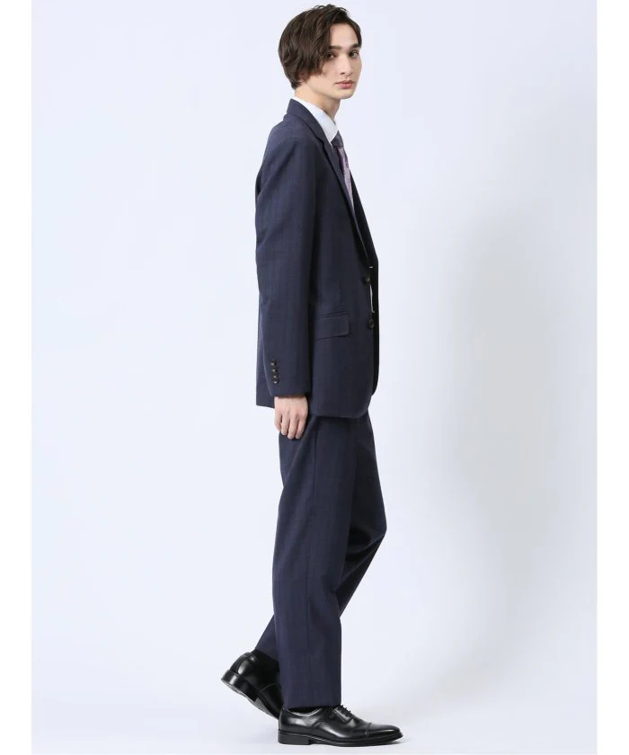 Wool Blend Regular Fit 2-Button 2-Piece Suit Navy Stripe