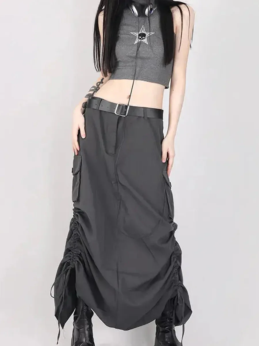'Retrograde' Grunge Ruffled Split Midi Dress