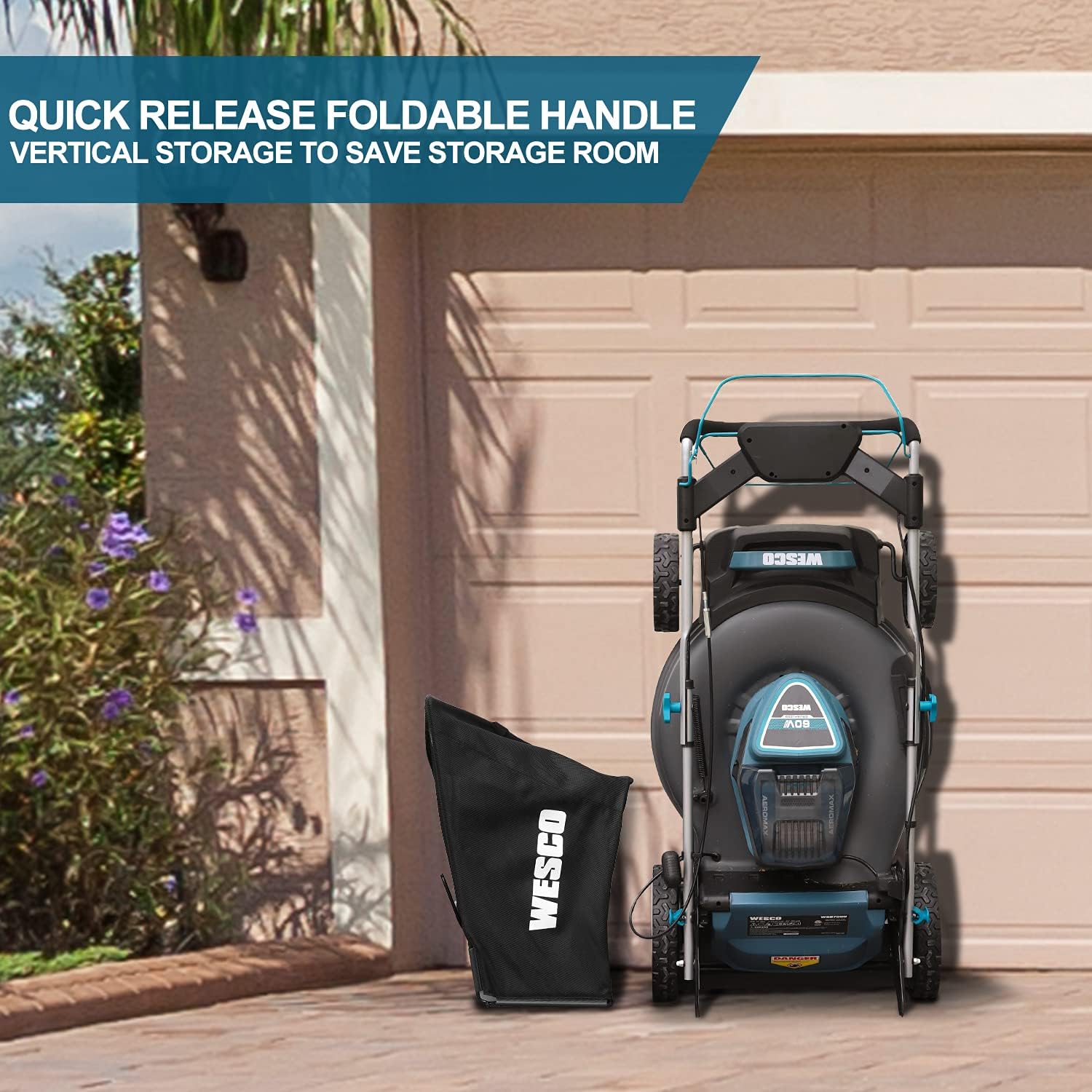 WESCO 60V Self-Propelled Cordless Lawnmower, 21 inch Brushless Push Lawn Mower, 3-in-1 Mower, 5.0Ah Battery and Fast Charger