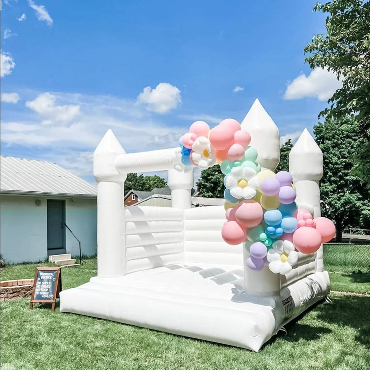 Connsann Commercial White Bounce House 13ft with Air Blower Large Size Jumping Catle for Kids and Adults (13*13*12ft（4*4*3.6m Castle）)