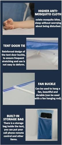 Folding Mosquito Net Tent Canopy Curtains for Beds, Pop Up Portable Netting, Full Bottom Square Top Yurt Mosquito Net, for Woman Adults & Boys Girls Twin/Queen,Blue,150