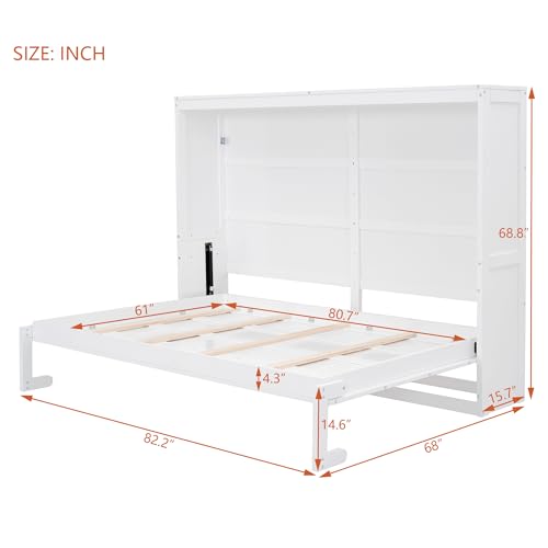 Harper & Bright Designs Queen Size Murphy Bed Wall Bed with Storage Shelves, Wardrobe and LED Lights, Space-Saving for Multipurpose Guest Room or Home Office, Gray