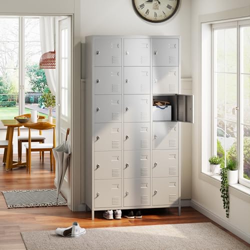 METAN Metal Storage Locker for School Office Gym Bedroom, 12 Doors Locker Cabinet for Employees, Industrial Steel Storage Locker with 12 Hooks, Assembly Required (12 Door-Light Gray)