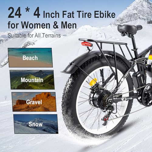 Peak 3000W Fat-Tire Electric-Bike for Adults-Women-Men - PHNHOLUN Seeker24 Dual Motor Electric-Bicycle, 52V 25AH, 38MPH, Full Suspension Ebikes with 24 Inch for Off-Road Mountain Snow（US Warehouse）