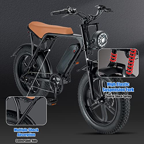 Electric Bike for Adults,20" Fat Tire 48V 15Ah Removable Battery Electric Bicycle 750W 30MPH Beach Snow Mountain Off Roading E Bike Moped for Adults, Range 30-50 Miles Shimano 7 Speed Dirt Bike