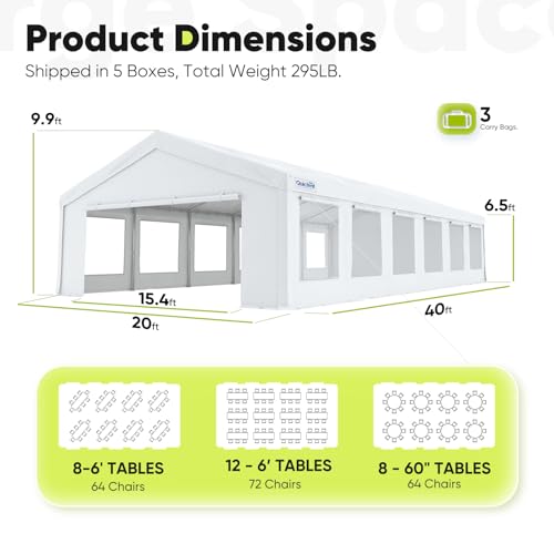 Quictent 20x20 Party Tent Heavy Duty Outdoor Canopy Tent Carport Wedding Event Shelter BBQ Wedding Tents for Parties with Storage Bags(Mesh)