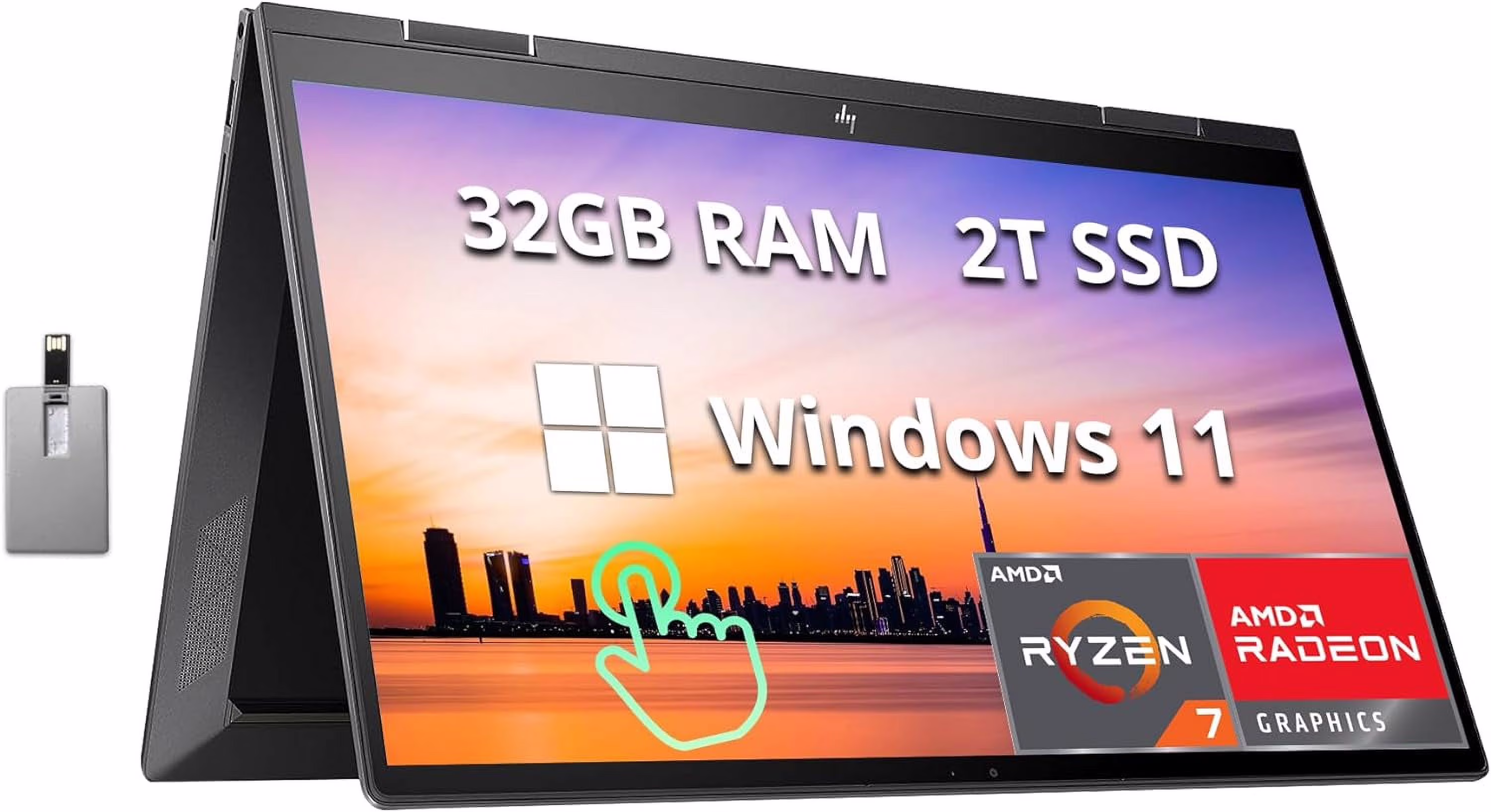 Restored HP Envy x360 2-in-1 15.6" Touchscreen Laptop, AMD Ryzen 7 5825U, 32GB RAM, 2TB PCIe SSD, AMD Radeon Graphics, True Vision 5MP IR Camera, Backlit Keyboard, Win 11, Black, 32GB USB Card (Renewed) (Refurbished)