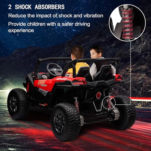 MOLACHI 24V 2 Seater Kids Ride on UTV Car,4WD Battery Powered Electric Vehicle for Kid,Ride On Truck with Remote Control,Safety Belts,3 Speeds,Bluetooth (Pink)