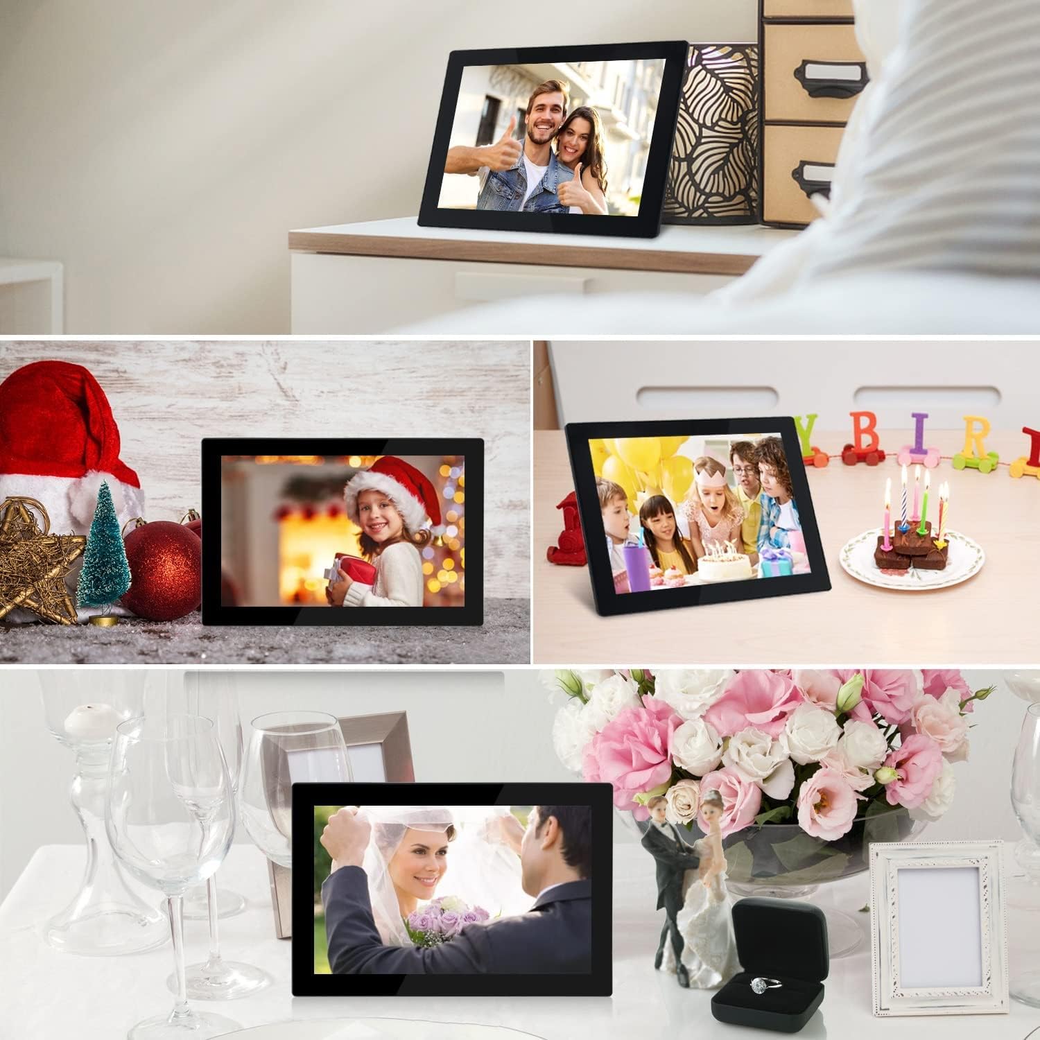 FRAMEO Smart Digital Photo Frame WiFi 10.1 Inch 1920×1200 FHD IPS Touch Screen, 16GB Storage, Support USB/SD Card, Auto-Rotate, Wall-Mountable, Easy Share Photos or Videos via Free App