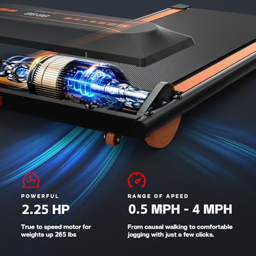 Walking Pad,Max 2.5 HP Portable Under Desk Treadmill,265LBS Capacity Installation-Free Treadmills for Home & Office Small,Remote Control LED Display
