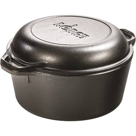 Lodge Pre-Seasoned Cast Iron Double Dutch Oven with Loop Handles, 5 qt