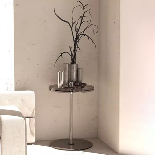 Transparent Acrylic Side Table, Round Slim Nightstand, Simple Lucite Vase Display Table, Home Decor Small Table, 40 * 53Cm,Sofa Side Table, Compact End Table for Living Room,Black