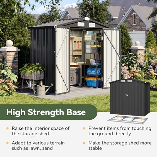 Aoxun 6x3.9 FT Shed with Base Metal Outdoor Storage Shed Garden Shed with Lockable Doors Tool Shed Bike Shed for Backyard, Patio, Poolside (Brown)