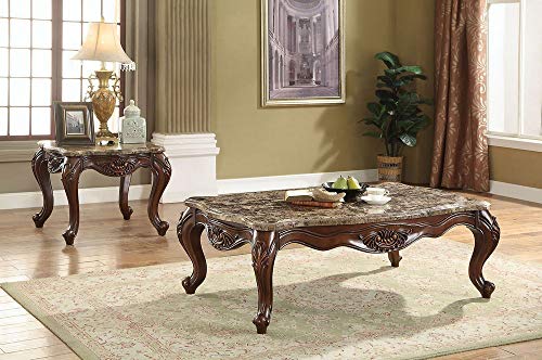 Acme Marble Top End Table with Wood Legs