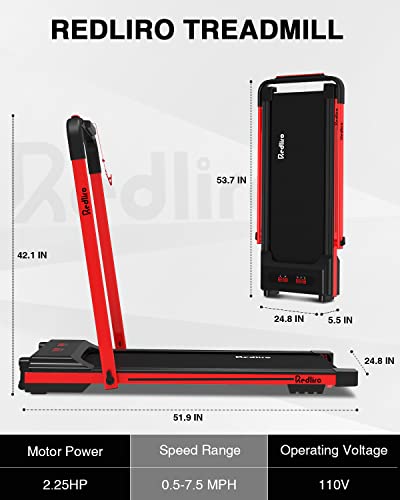 REDLIRO Under Desk Treadmill, 2 in 1 Motorized Portable Foldable Treadmill Compact Fold Up Walking Pad, Sturdy Folding Treadmill for Small Space with Remote Control, LED Display for Home & Office Use