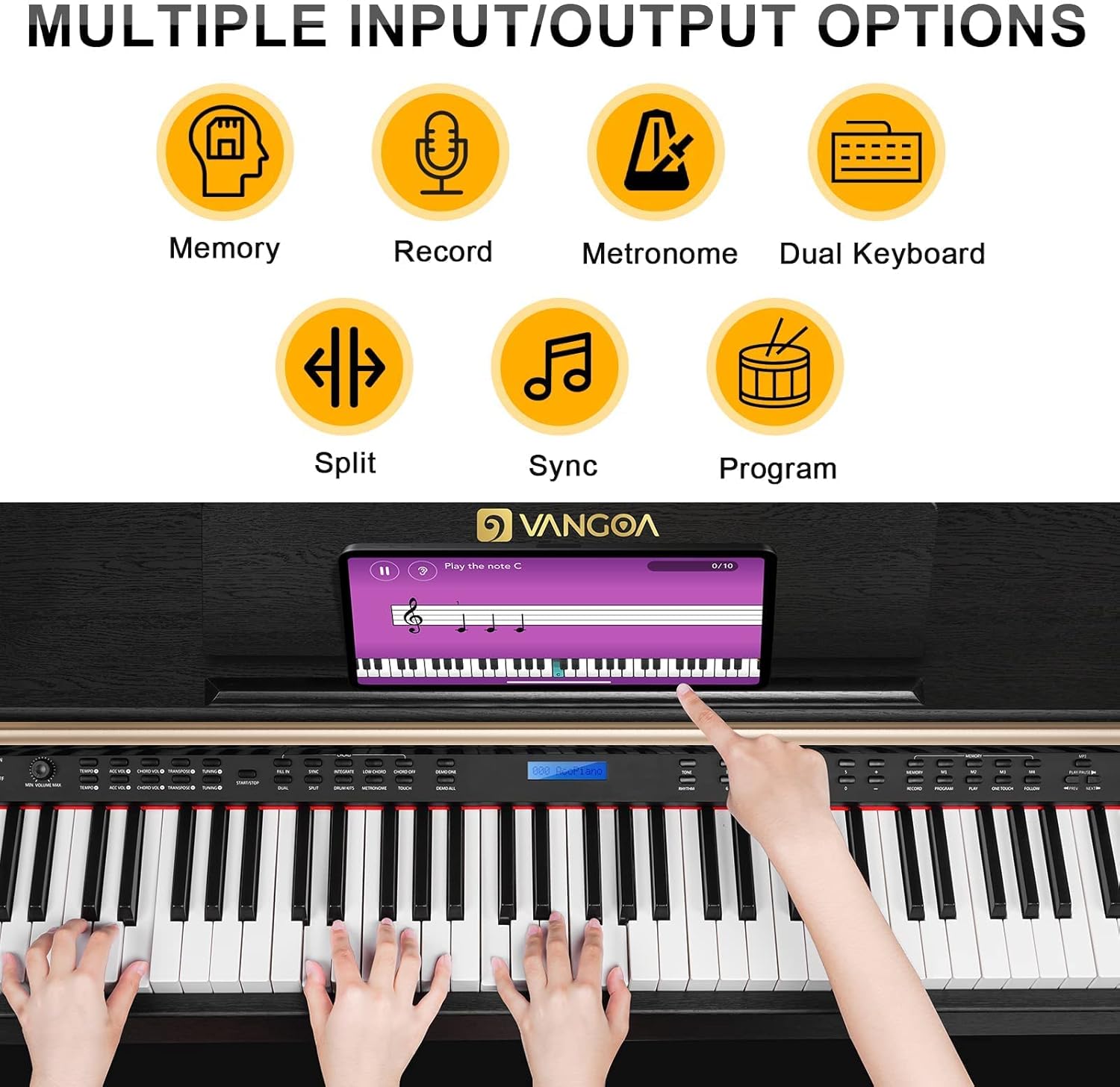 Digital Piano, 88 Key Weighted Home Piano Bundle for Beginner Professional with Furniture Stand, Slide Key Cover, Black, by Vangoa