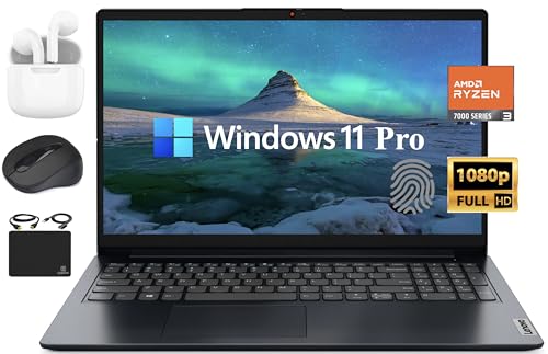 Lenovo IdeaPad Laptop 2024 Flagship, 15.6" FHD Display, AMD Ryzen 3 7320U (4 Cores, Upto 4.1GHz), 8GB LPDDR5, 1TB PCIe SSD, Radeon Graphics, Webcam, Fingerprint, Wi-Fi 6, Win 11 Pro +HubxcelAccessory