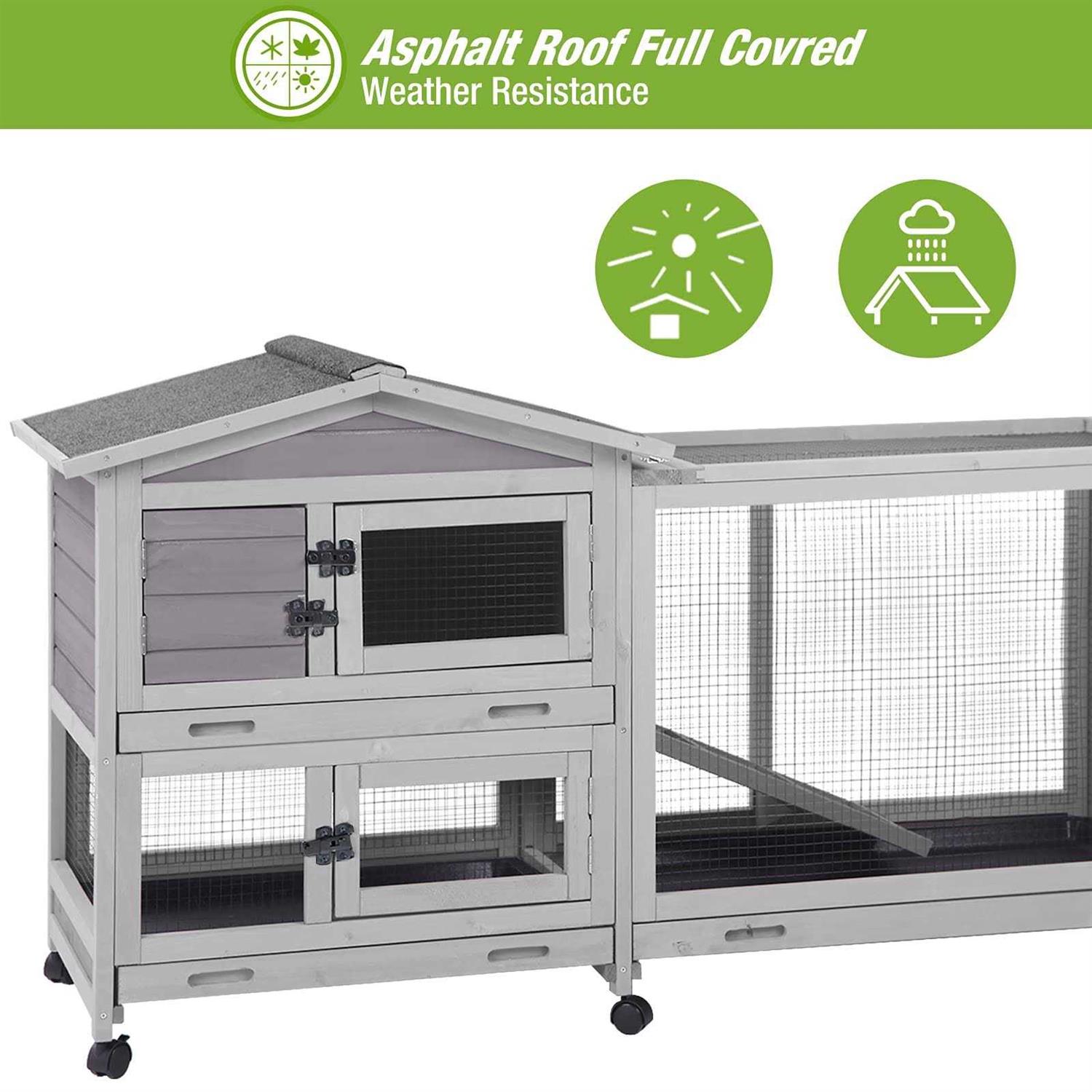 Outdoor Rabbit Hutch Indoor Bunny House on Wheels Large Guinea Pig Cage with Run for Any Small Animals,Removable Pull Out Tray - Pet Supplies online store