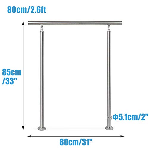 Handrails for Outdoor Steps, 3 Step Handrail Fits 1 to 3 Steps 304 Stainless Steel Handrail Handrail Stair Rail with Installation Kit Hand Rails for Outdoor Steps (Silver)