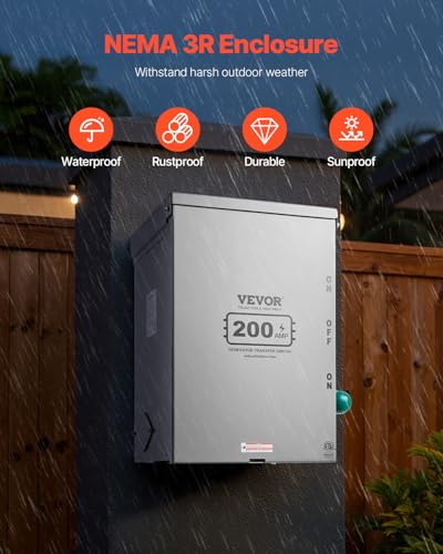 VEVOR 200A Generator Transfer Switch, 48000W Manual Transfer Switch, Heavy Duty Double-Throw Power 120/240V, Meeting NEMA 3R Standards, for Outdoor, Indoor, and Portable Generator ETL Certification