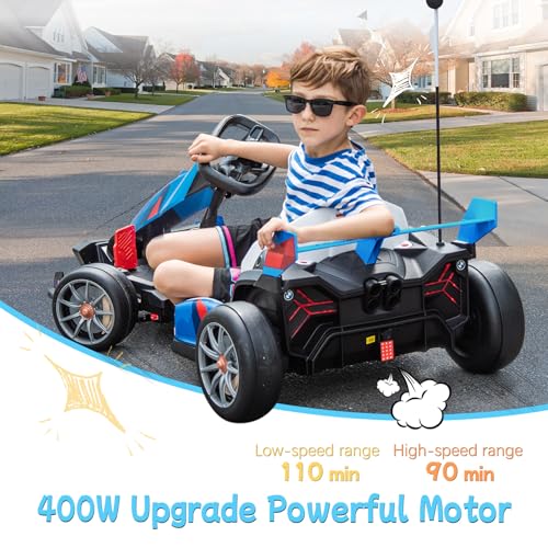 36V Electric Go Kart for Kids, Licensed BMW Battery Powered Drift Racing Go Kart, 7.5 MPH Drift Kart with Dual 300W Powerful Motor, Kids Race Pedal Go Karting Car w/Adjustable Speed, White