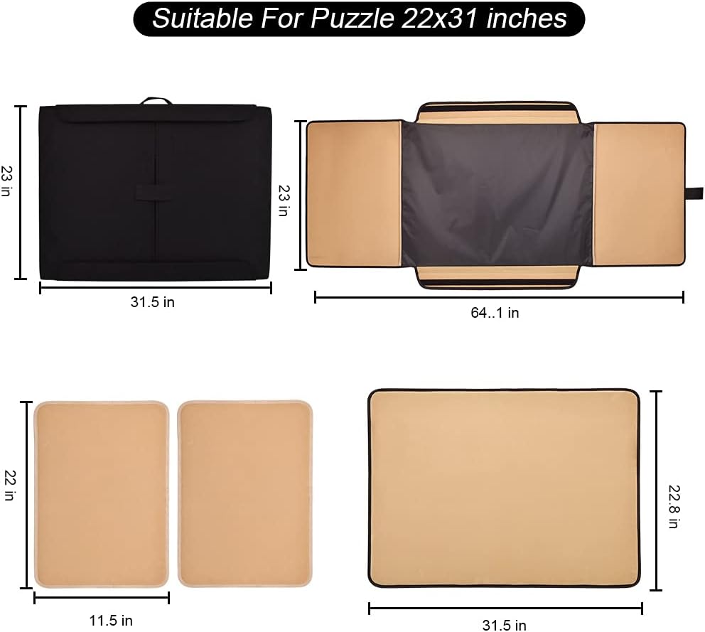 Rekcopu 1500 Pieces Jigsaw Puzzle Board, Portable Puzzle Board, Jigsaw Puzzle Table Board, Puzzle Keeper Puzzle Caddy with Sorting Trays & Detachable Board,Non-Slip Surface, Medium