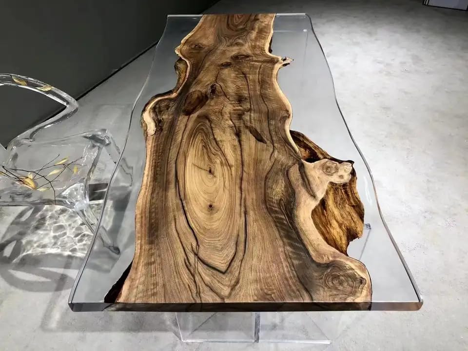 Custom Made Live Edge with Clear Resin Table Epoxy Dining Table Coffee Table End Table Bar Counter Top Living Room Table Wall Art Wooden Table (16.5" Inches Tall, 48 x 24 Inches)