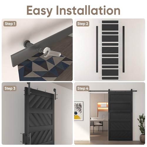 JUBEST 36" x 84" Barn Door, Slding Barn Door Kit Wave Shape Barn Door Panel with Hardware Kit Include, Easy Installation, Solid Wood, MDF & PVC Covered, Black