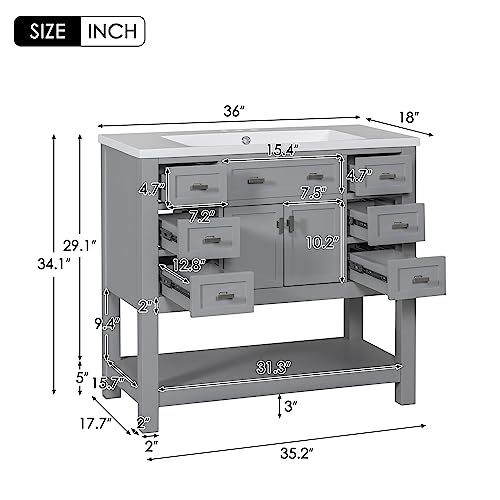 22" Small Bathroom Vanity with Sink, White Bathroom Vanity Cabinet with Ceramic Vessel Sink & Left Side Storage, Single Sink Bathroom Vanity with Top, Freestanding Bathroom Sink and Cabinet Combo Set