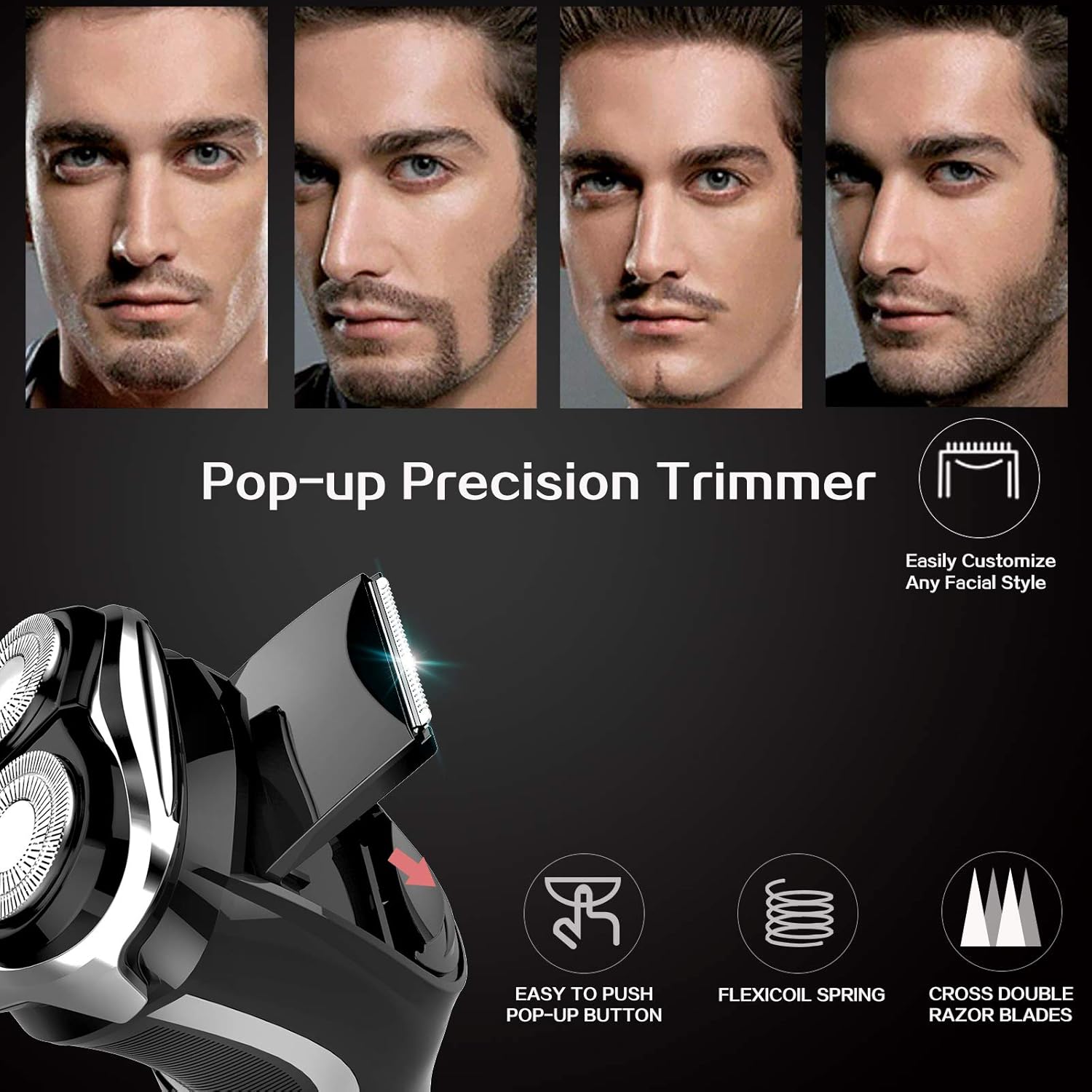 MAX-T Men's Electric Shaver - Corded and Cordless Rechargeable 3D Rotary Shaver Razor for Men with Pop-up Sideburn Trimmer Wet and Dry Painless 100-240V Black Pack of 2