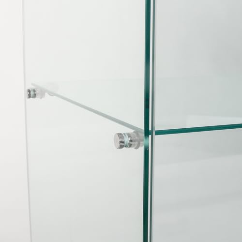 4-Tier Glass Display Cabinet, Double Door with Locks, 31.5" x 14.2" x 66.3", White, Floor Standing, for Living Room, Bedroom, Showroom, Office
