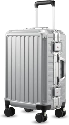 LUGGEX Aluminum Frame Luggage with Spinner Wheels, Zipperless Polycarbonate Hard Shell Carry On Luggage, 20 Inch Suitcases, Charcoal Metallic