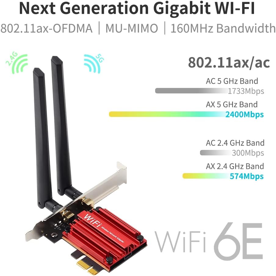 PCE-AXE3000 WiFi 6E PCI-E Gaming Card Tri-Band AX210 Desktop BT5.2 Wireless Adapter 5400Mbps WiFi 802.11AX 160MHZ AX210NGW PCIe Network Card Support PC Windows 10/11