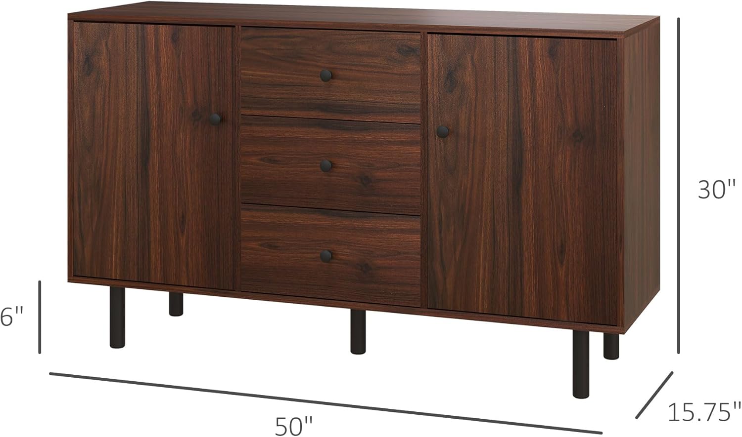 HOMCOM Sideboard Buffet Cabinet, Kitchen Cabinet with 2 Cupboards, 3 Drawers and Adjustable Shelves, Coffee Bar Cabinet for Living Room, Entryway, Brown
