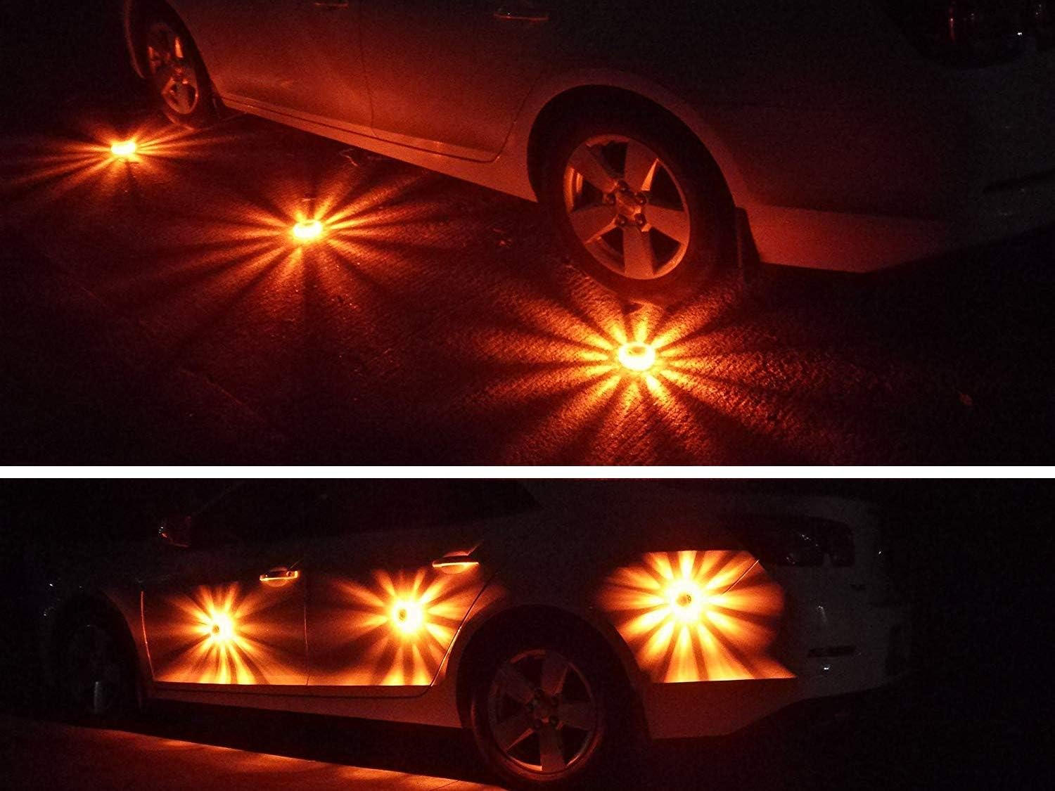 Tobfit 12 Pack LED Road Flares Emergency Lights Roadside Safety Beacon Disc Flashing Warning Flare Kit with Magnetic Base & Hook for Car Truck Boats | 9 Flash Modes (Batteries Not Included) (12) Pack of 2