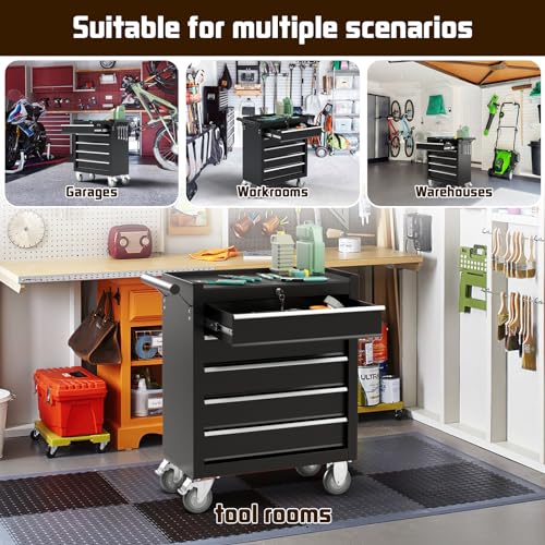 4-Drawer Rolling Tool Chest Toolbox,Tool Chest with Wheels,Tool Storage Cabinet with Locking System,Tool Box Organizer for Garage,Warehouse, Workshop (Black, 4-Drawers)