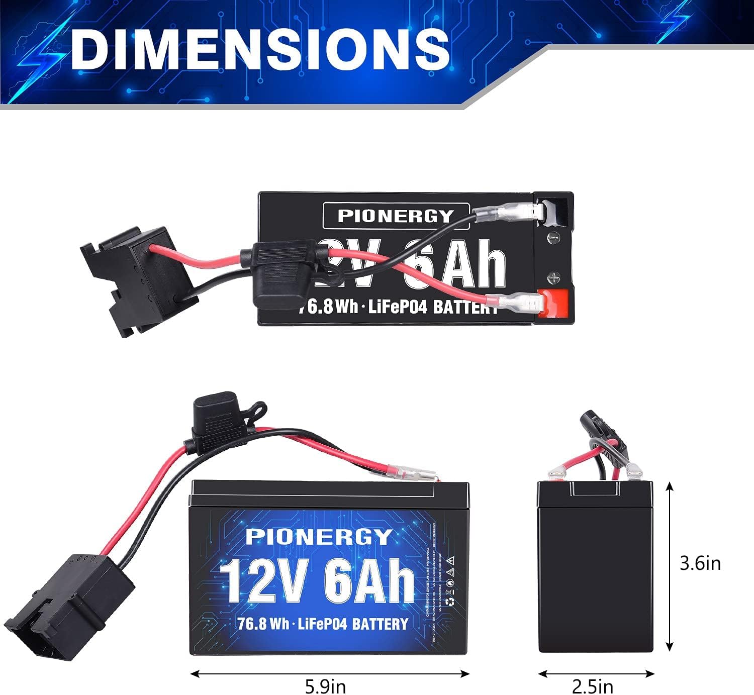 LiFePO4 Battery, Lithium Battery 4000+ Cycles Rechargeable Iron Phosphate Battery for RV, Solar Power and Backup Battery Low Self-Discharge and Light Weight with Built-In BMS (12.8V 6 Ah)