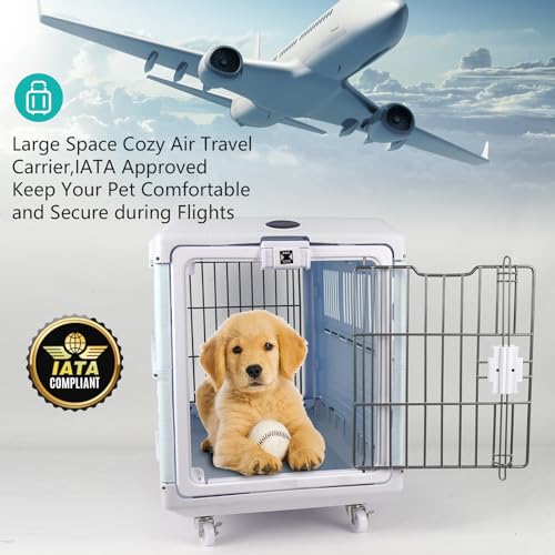 Collapsible Pet Carrier 27" with Wheels and Straps, Portable Kennel Travel Cage, Dog Crate 360-Degree Ventilation for Small and Medium Cats and Dogs(Pink)