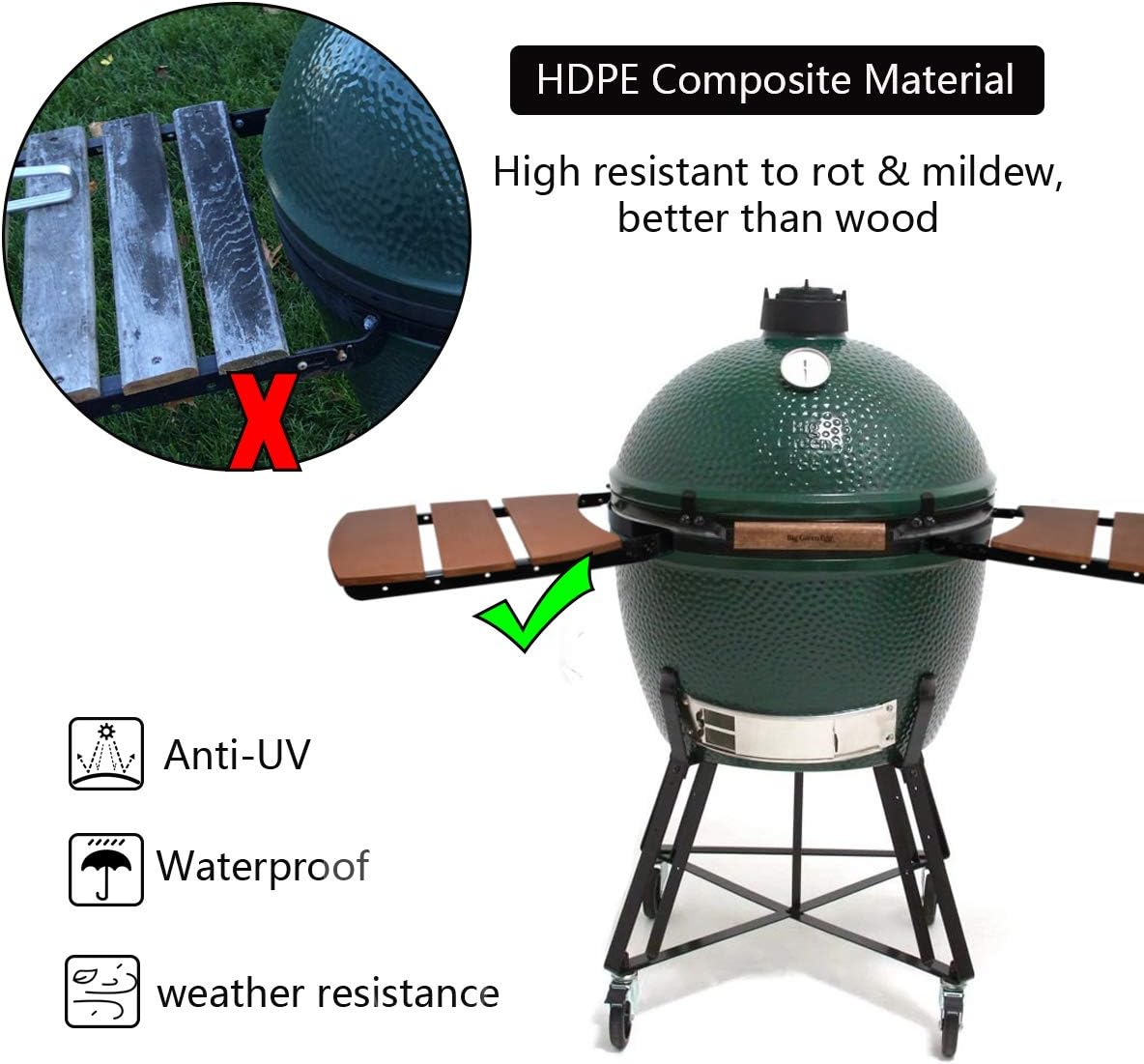 Dracarys HDPE Shelves for Big Green Egg Big Green Egg Accessories Replacement,Grill Egg Mate Folding Side Shelves Fit for Large (L) Big Green Egg Side Shelves Grill Smoker Accessories,Set of 2-New
