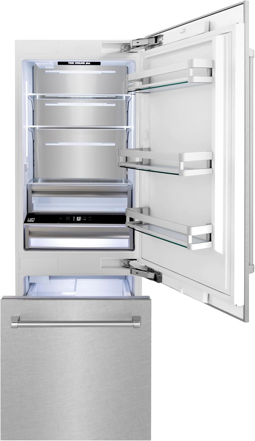 ZLINE 30" 16.1 cu. ft. Built-In 2-Door Bottom Freezer Refrigerator with Internal Water and Ice Dispenser in Fingerprint Resistant Stainless Steel