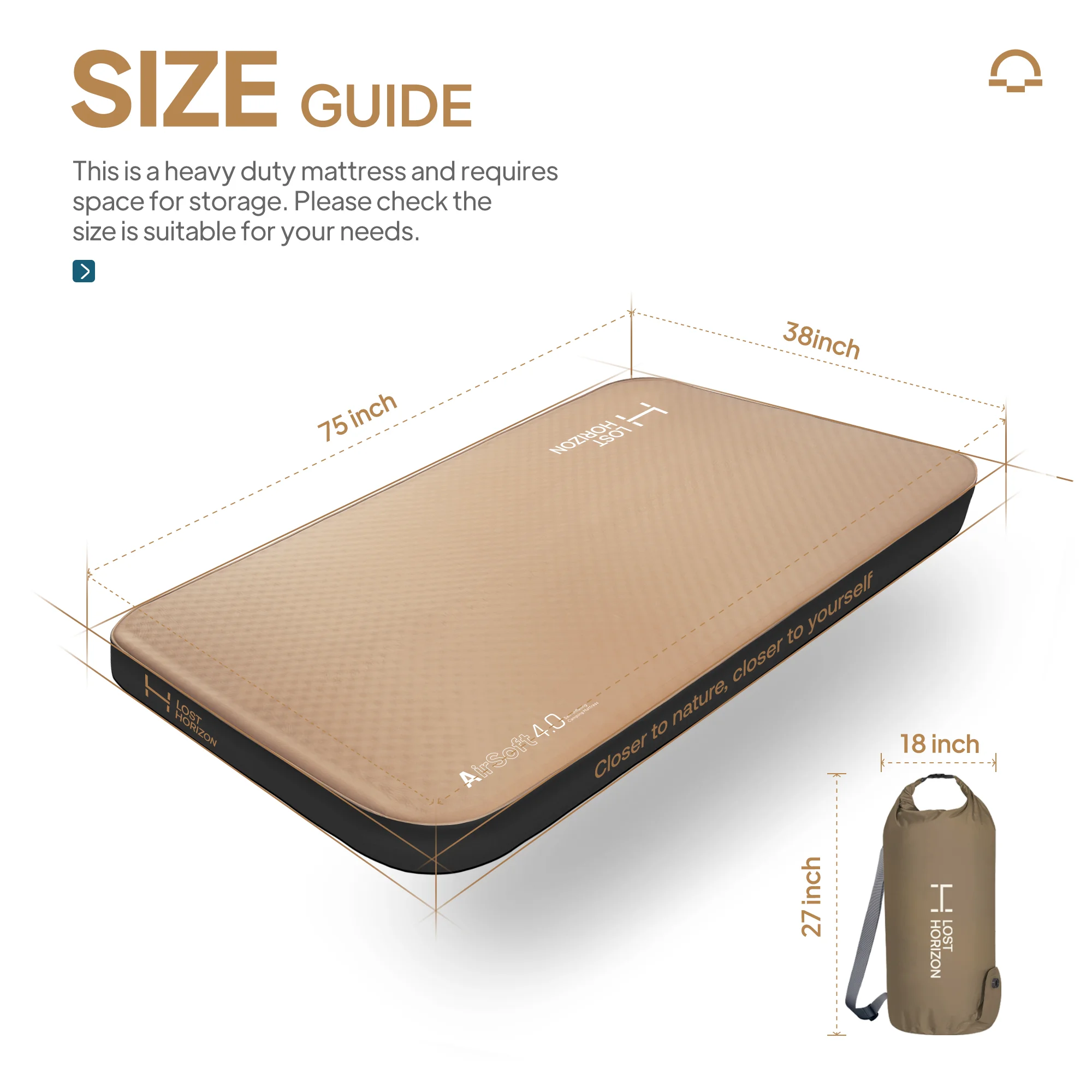 LOSTHORIZON Airsoft 4.5” Thick Self Inflating Sleeping Pad with Solid Foam, Camping Mattress with Pump Sack, Portable Roll Up Bed, Inflatable Outdoor Mat for Rooftop Tent Car Truck Van, 4 Season
