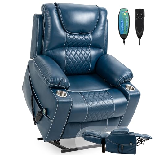 Power Lift Chair Lay Flat Recliner Infinite Position Electric Dual Motor Stand Up Lift Chair with Massage and Heat for Adults,Heavy Duty Recliners with 2 Remote Controls and Two Cup Holders