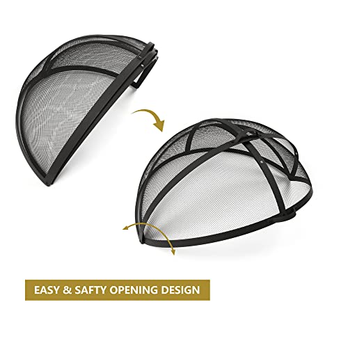 Outdoor Fire Pit Spark Screen Cover Accessory, 36In Patio Round Easy-Opening Fire Mesh Screen Guard, Heavy Duty Steel Firepit Ember Lid with Hinge